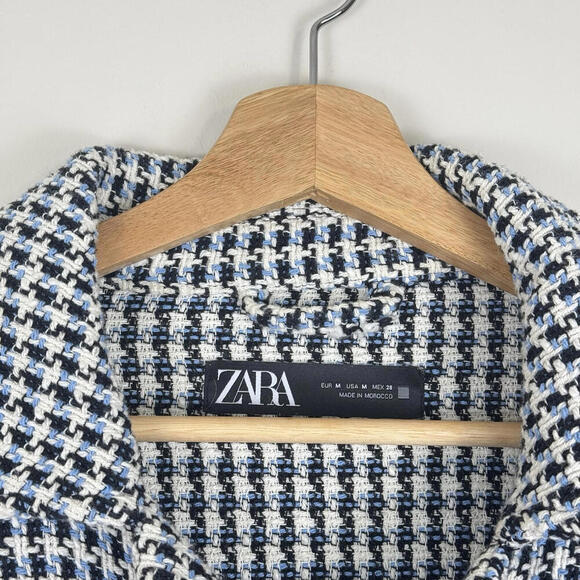 Zara Women’s Tweed Houndstooth Oversized Button-Up Shacket Jacket M Ruffle Boho - Picture 4 of 9